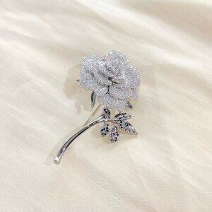 Elegant Silver Rose Brooch